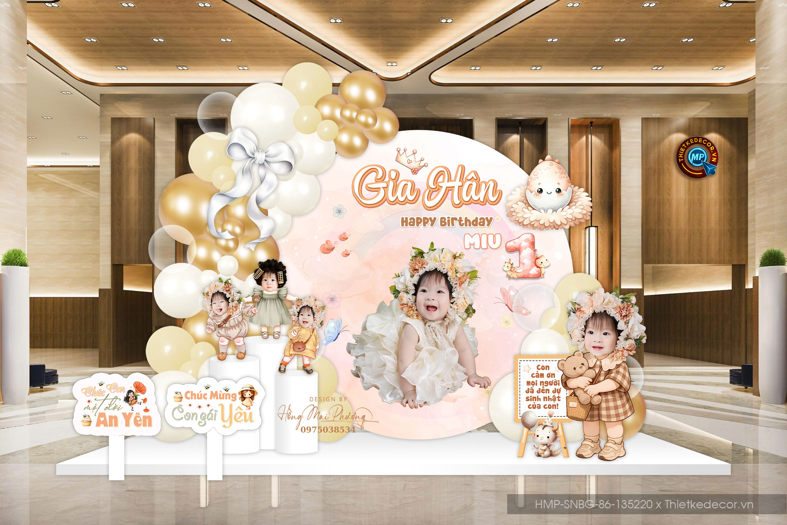 File thiết kế sinh nhật bé gái tone hồng dễ thương đáng yêu cute sang trọng.